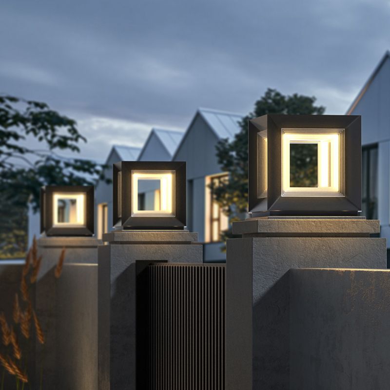 Ray Contemporary LED Cube Metal Outdoor Lamps, Black - Lamp Copper