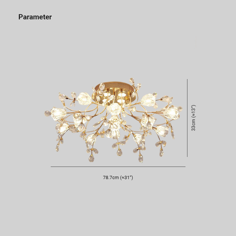 Arisha Art Deco Elegant Golden Crystal Flower Flush Mount Ceiling Light - Lamp Copper