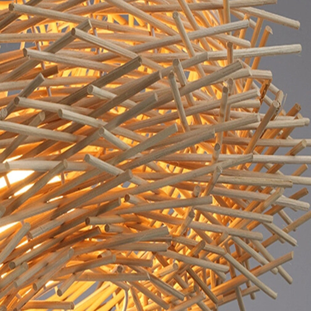Muto Wooden Bird Nest Rattan Pendant Light, Brown/Wood - Lamp Copper