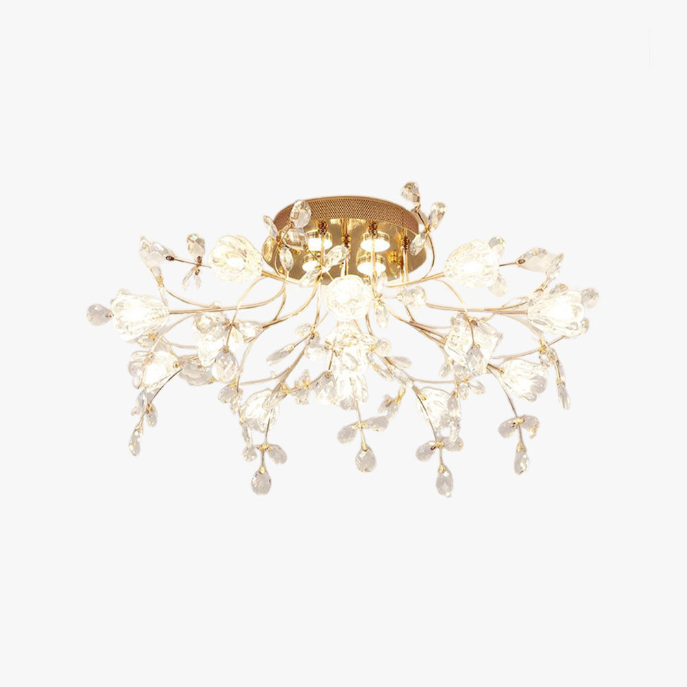 Arisha Art Deco Elegant Golden Crystal Flower Flush Mount Ceiling Light - Lamp Copper