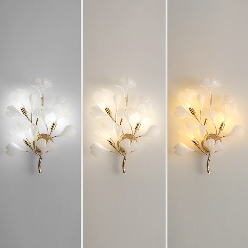 Olivia Decorative Flower in Golden White Ceramic Wall Lamp - Lamp Copper