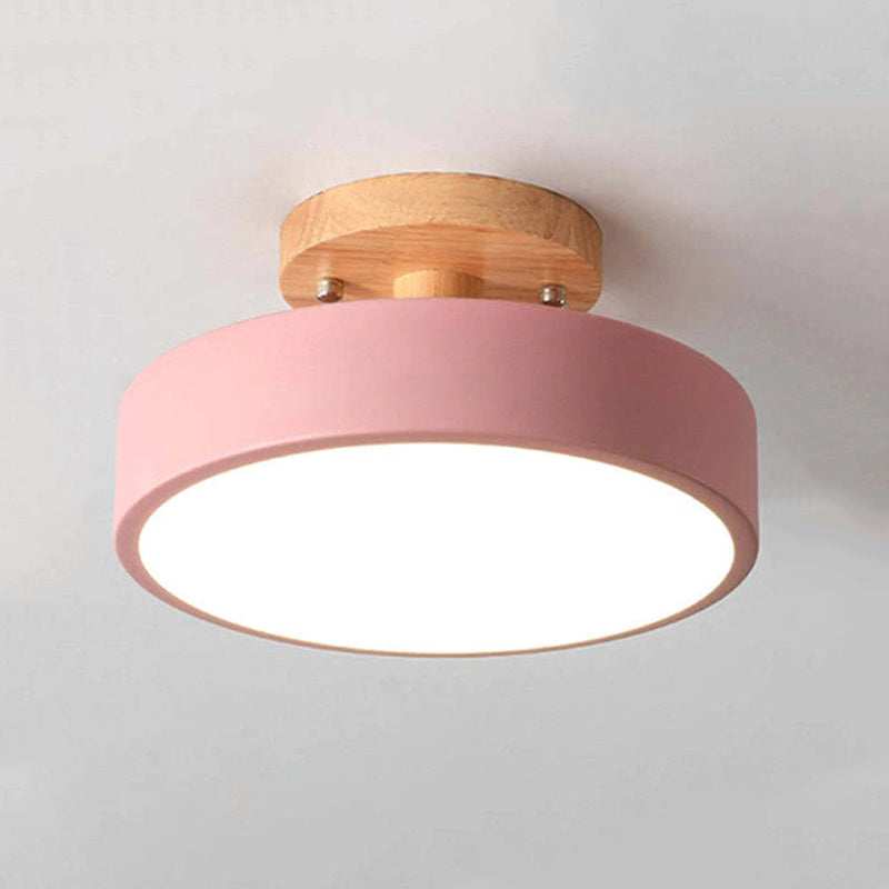 Orya Round LED Flush Mount Ceiling Light Modern Wood Colorful - Lamp Copper