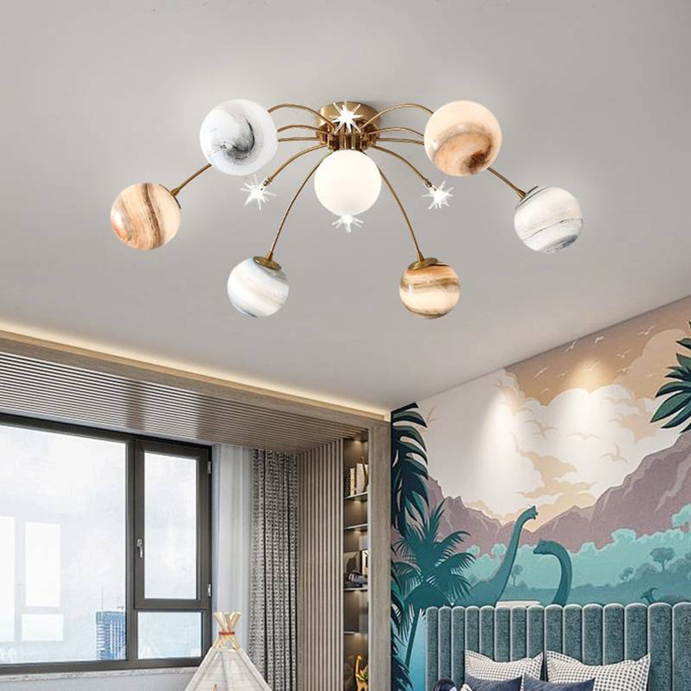 Aria Modern Planet Flush Mount Ceiling Light, Living Room - Lamp Copper