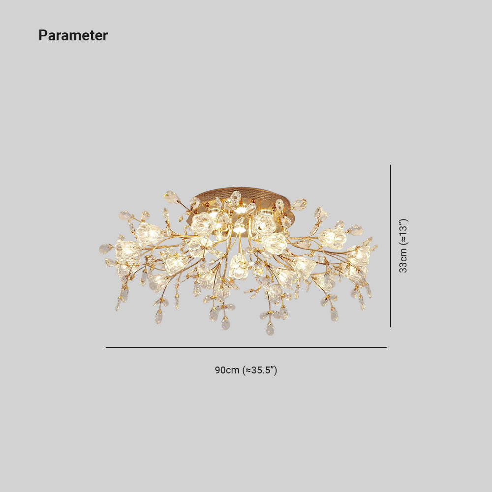 Arisha Art Deco Elegant Golden Crystal Flower Flush Mount Ceiling Light - Lamp Copper