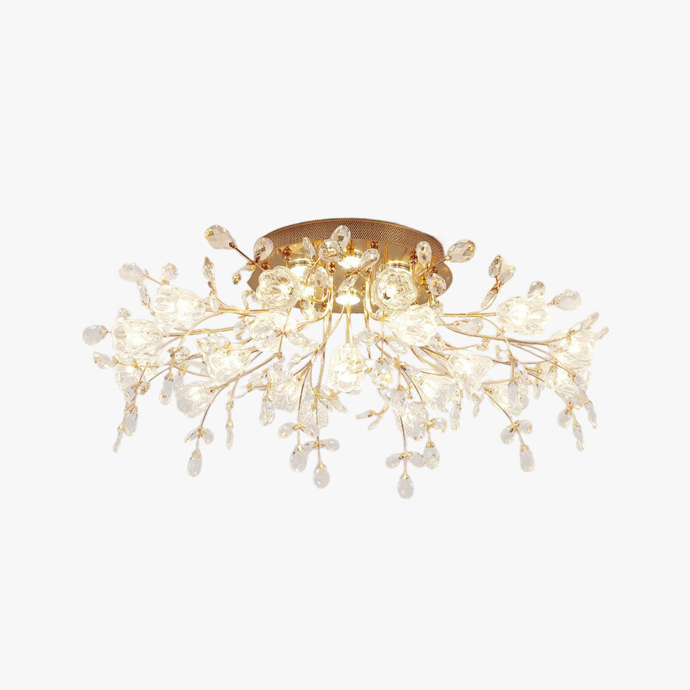 Arisha Art Deco Elegant Golden Crystal Flower Flush Mount Ceiling Light - Lamp Copper