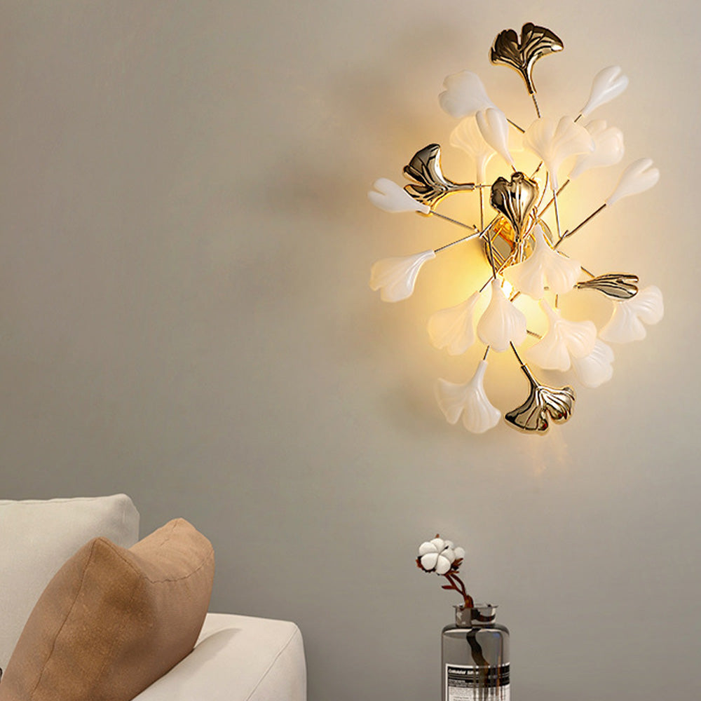 Olivia Decorative Flower in Golden White Ceramic Wall Lamp - Lamp Copper