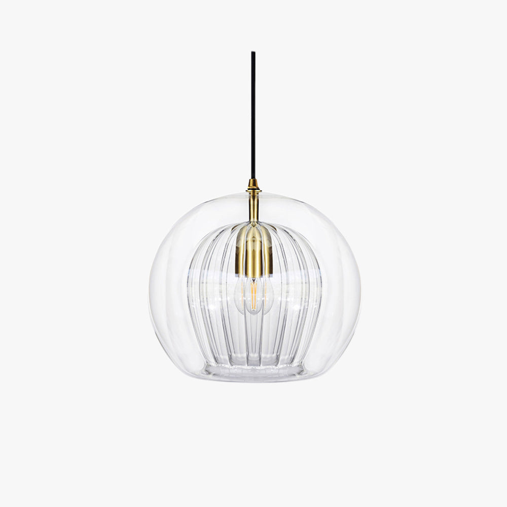 June Glass Globe Pendant Light Clear &Amber - Lamp Copper