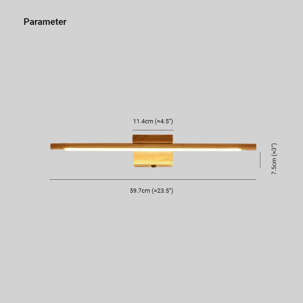 Muto Nature Wood Linear Mirror Front Vanity Wall Lamp - Lamp Copper