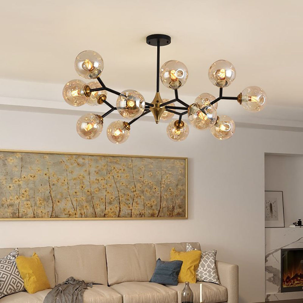 Valentina Art Deco Glass Bubble Chandelier, Amber - Lamp Copper