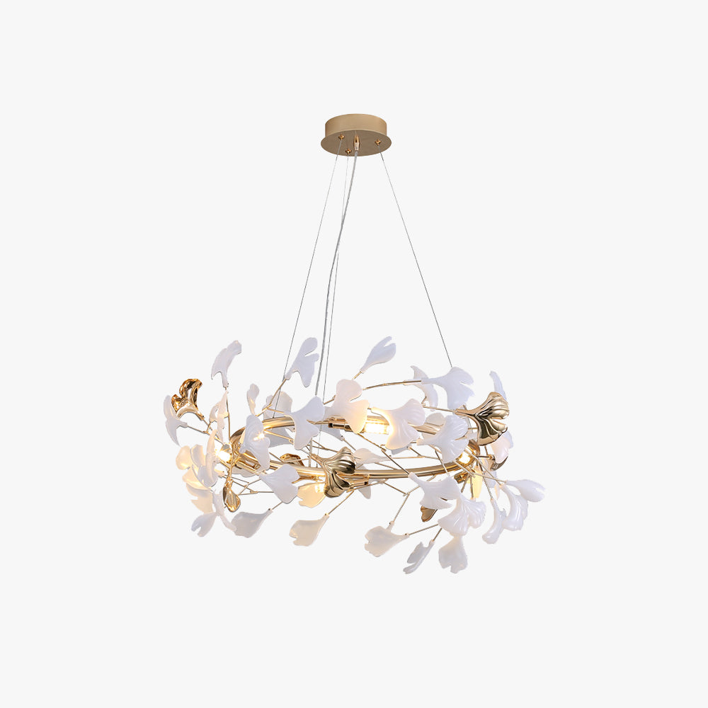 Olivia Ginkgo Leaf Modern Petal Shaped Metal Chandelier, Gold - Lamp Copper