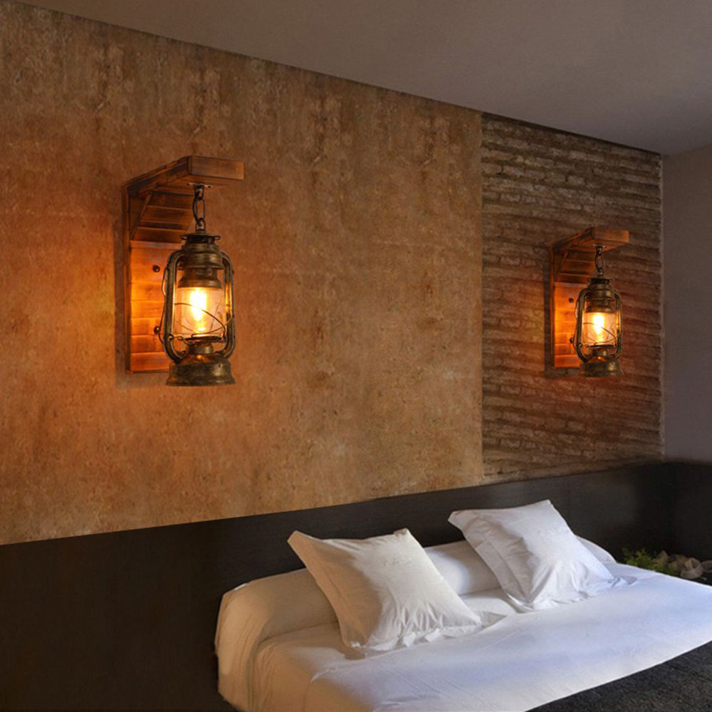 Lyros Lantern Vintage Wooden Rustic Wall Lamp - Lamp Copper