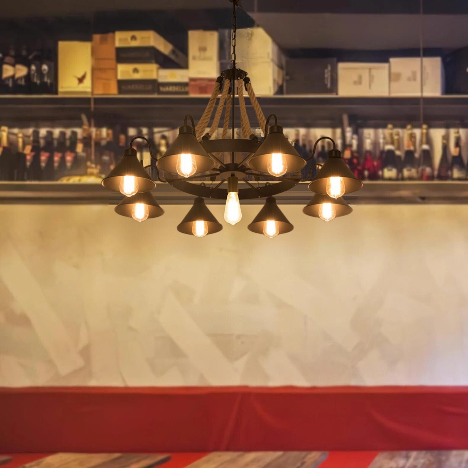 Epoch Vintage Industrial Rope Chandelier Living Room - Lamp Copper