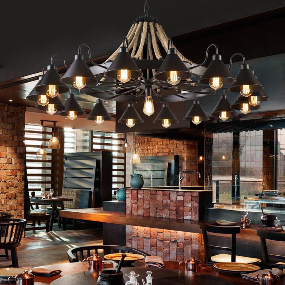 Epoch Vintage Industrial Rope Chandelier Living Room - Lamp Copper