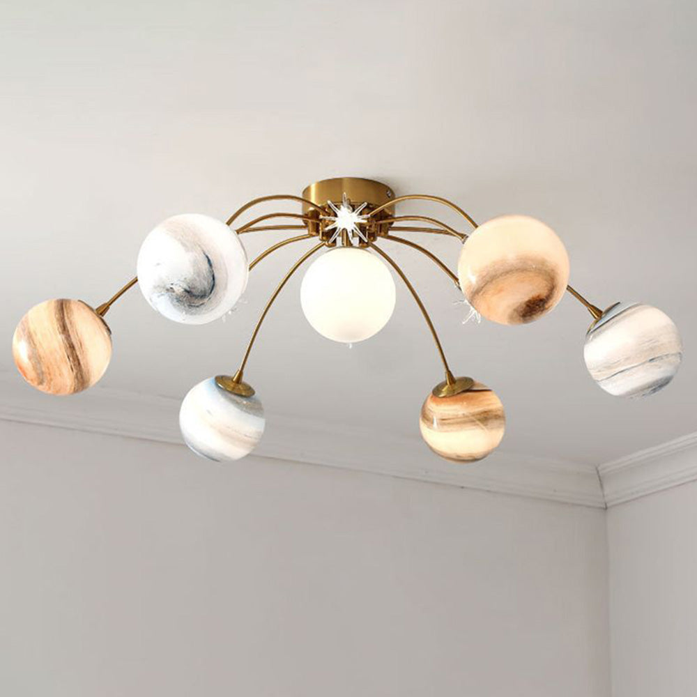 Aria Modern Planet Flush Mount Ceiling Light, Living Room - Lamp Copper
