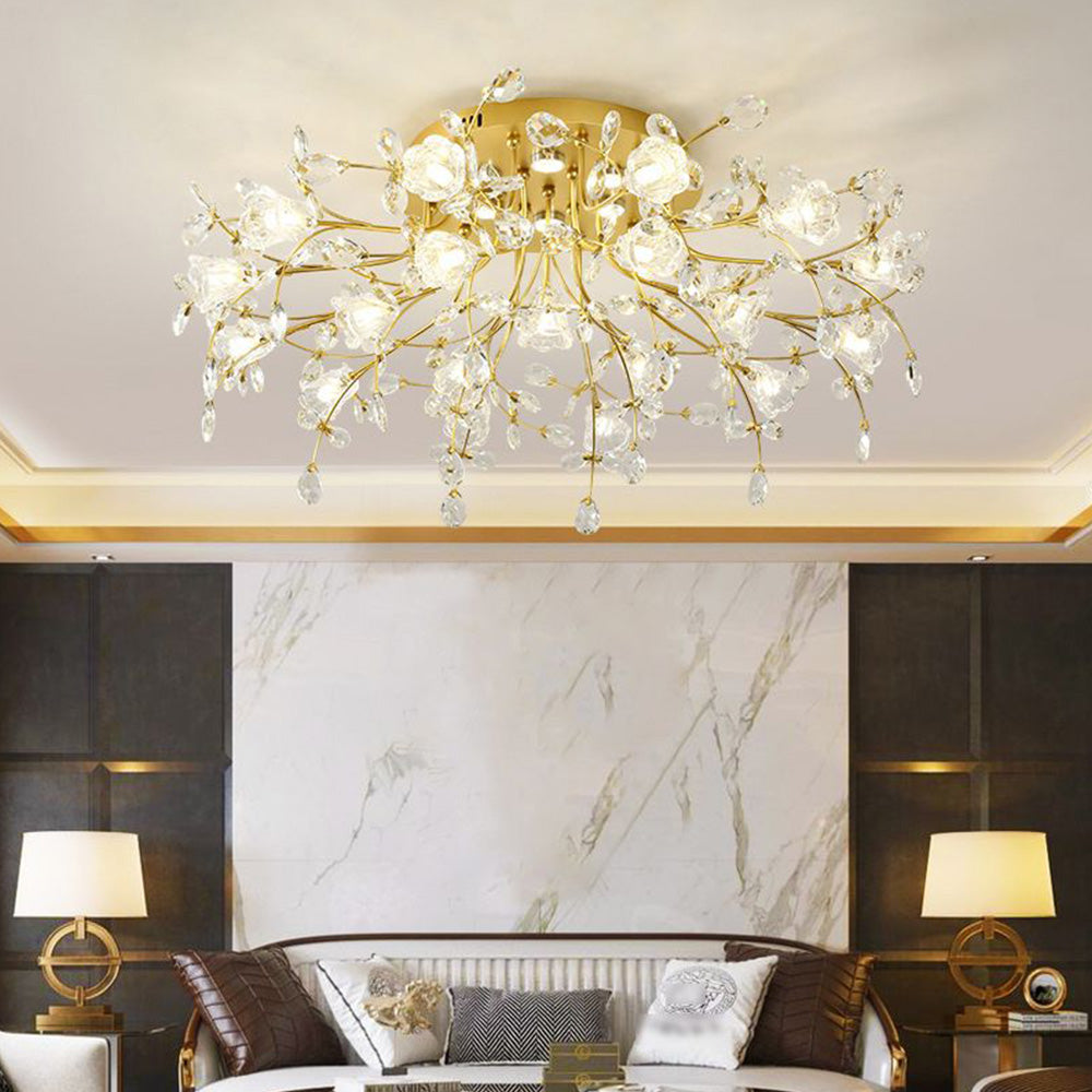 Arisha Art Deco Elegant Golden Crystal Flower Flush Mount Ceiling Light - Lamp Copper