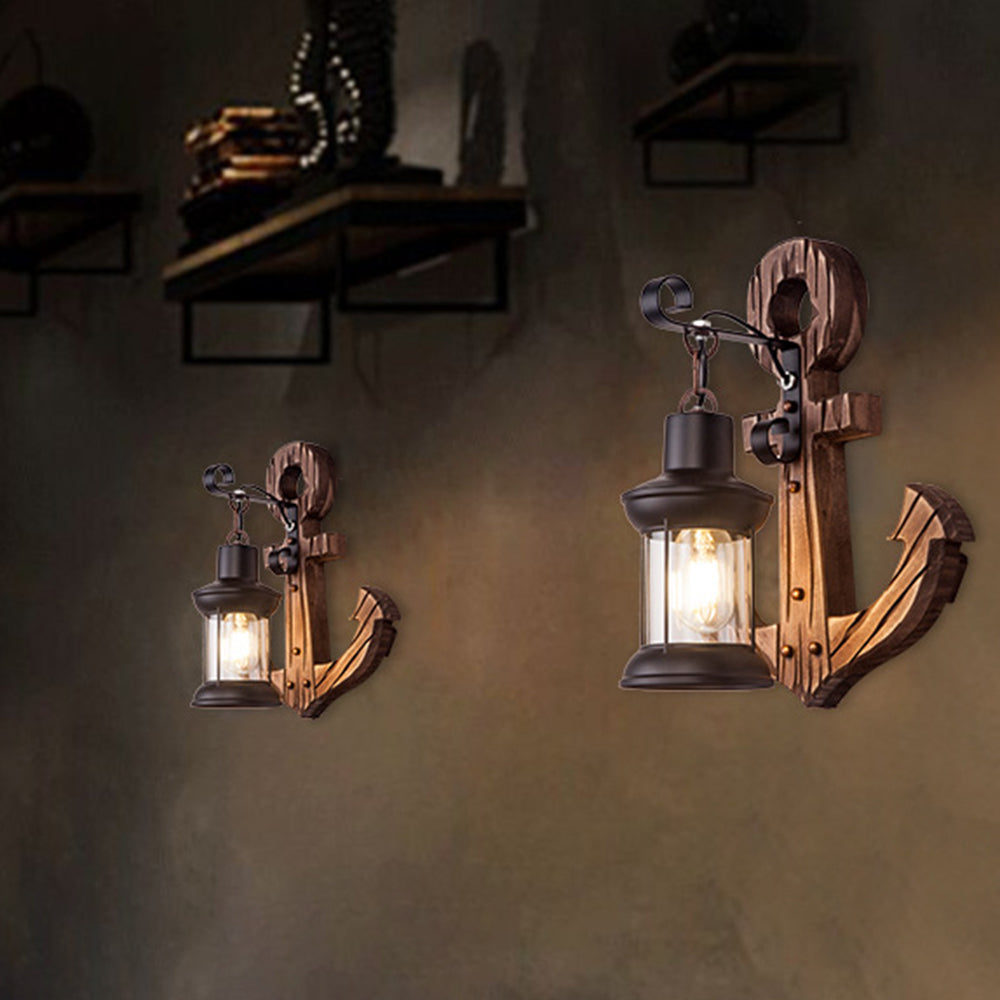 Epoch Anchor Lantern Wall Lamp, Vintage/Antique, Wood, Bedroom - Lamp Copper