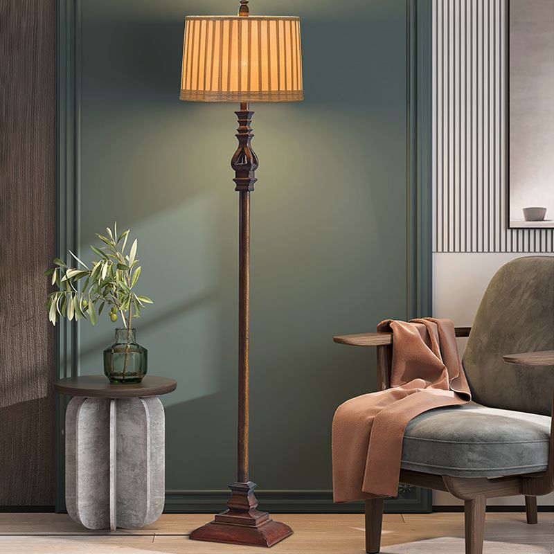 Eryn Vintage Resin/Fabric Standing Floor Lamp, Brown - Lamp Copper