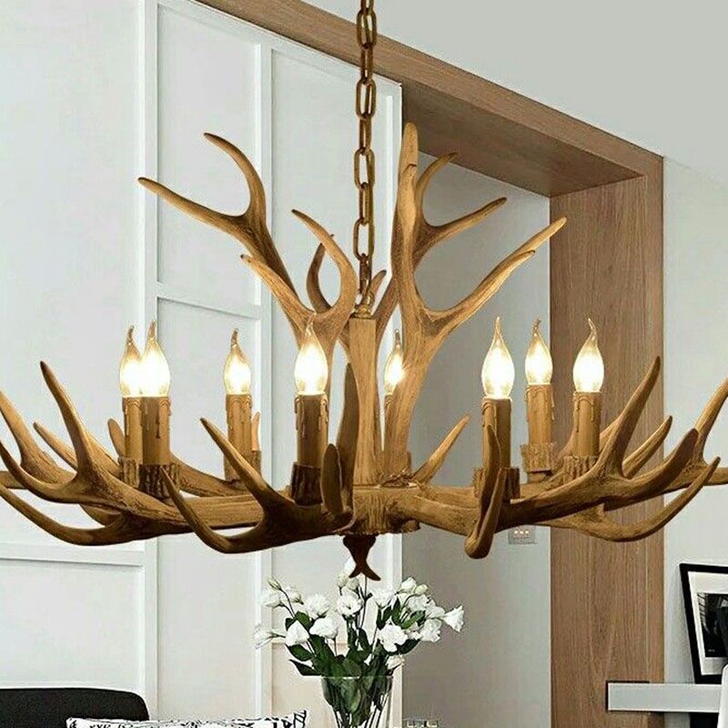 Silva Retro Deer Antlers Candle light Horn Resin Chandelier - Lamp Copper