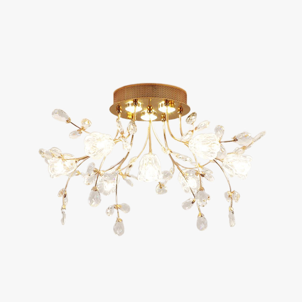 Arisha Art Deco Elegant Golden Crystal Flower Flush Mount Ceiling Light - Lamp Copper