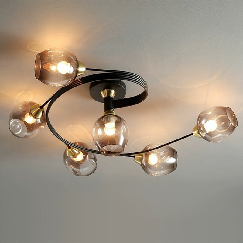 Valentina Flush Mount Ceiling Light, Glass, Black/Gold, Dining Room - Lamp Copper