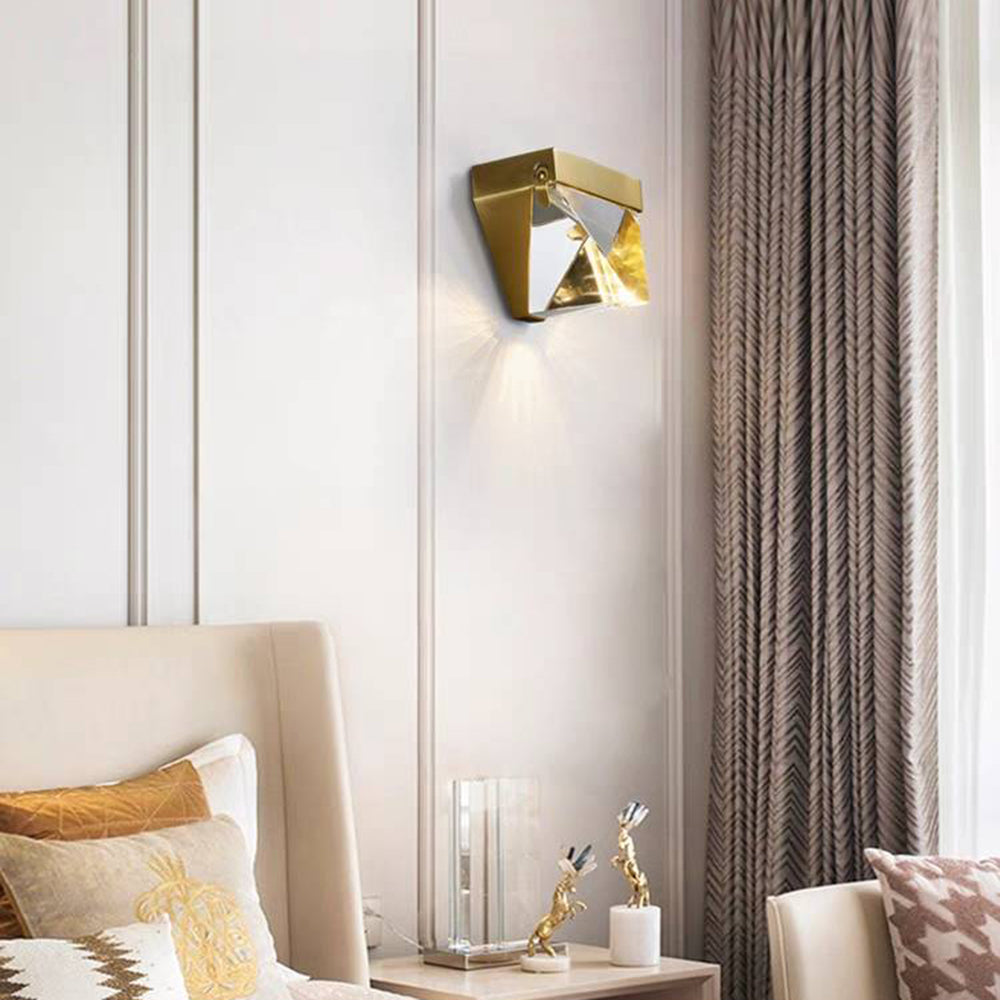 Laxor Waterproof Diamond Shape Metal/Crystal Outdoor Wall Lamp, Gold/Black - Lamp Copper