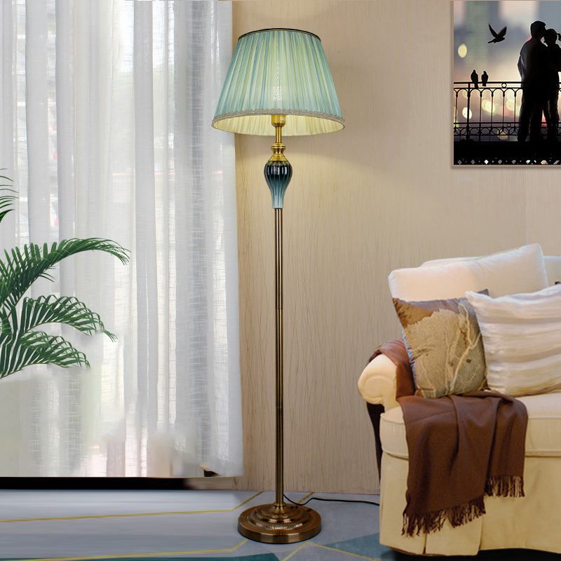 Eryn Antique Floor Lamp, Multi Colors, Metal/Fabric, Bedroom - Lamp Copper