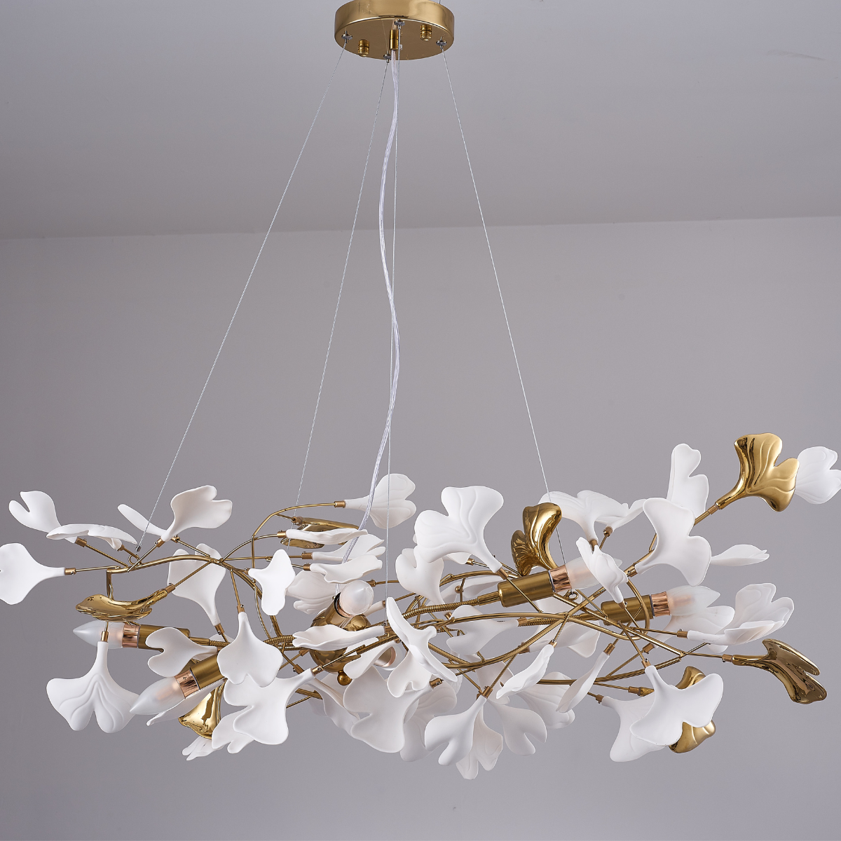 Olivia Luxury Ceramic Chandelier Large Foyer, Gingko leaf, Living Room - Lamp Copper