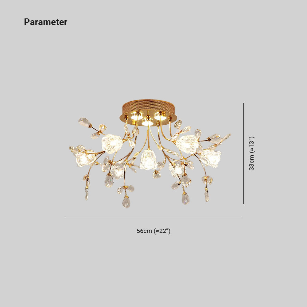 Arisha Art Deco Elegant Golden Crystal Flower Flush Mount Ceiling Light - Lamp Copper