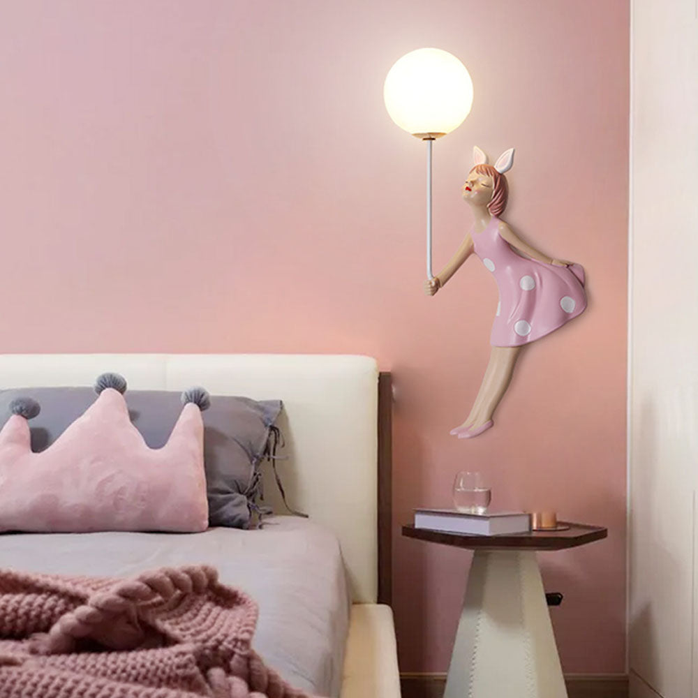 Arisha Modern Balloon/Girl Shape Acrylic Pink Wall Lamp - Lamp Copper