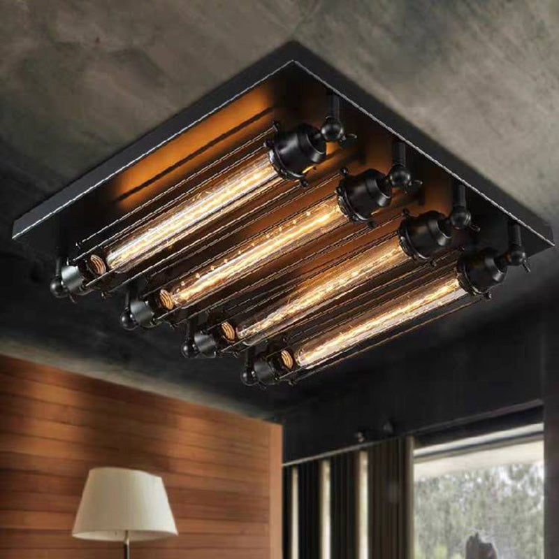 Austin Vintage Tubed Metal Flush Mount Ceiling Light, Black, Living Room - Lamp Copper