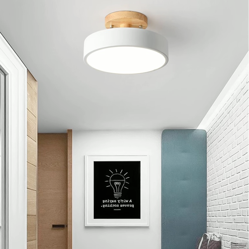 Orya Round LED Flush Mount Ceiling Light Modern Wood Colorful - Lamp Copper