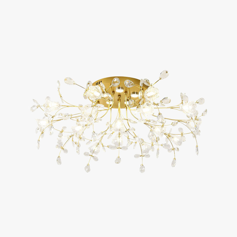 Arisha Art Deco Elegant Golden Crystal Flower Flush Mount Ceiling Light - Lamp Copper