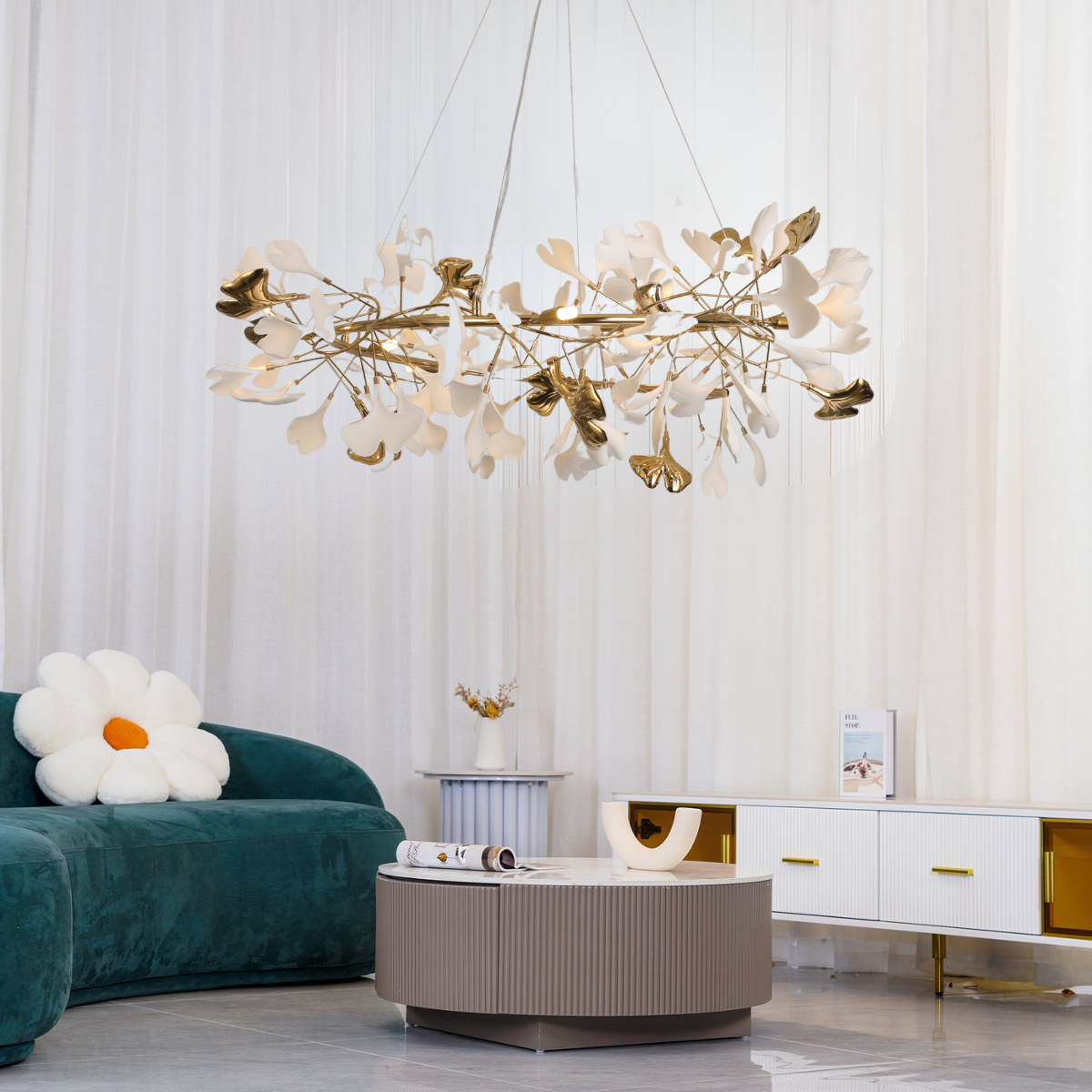 Olivia Modern Golden LED Chandelier Ceramic - Lamp Copper