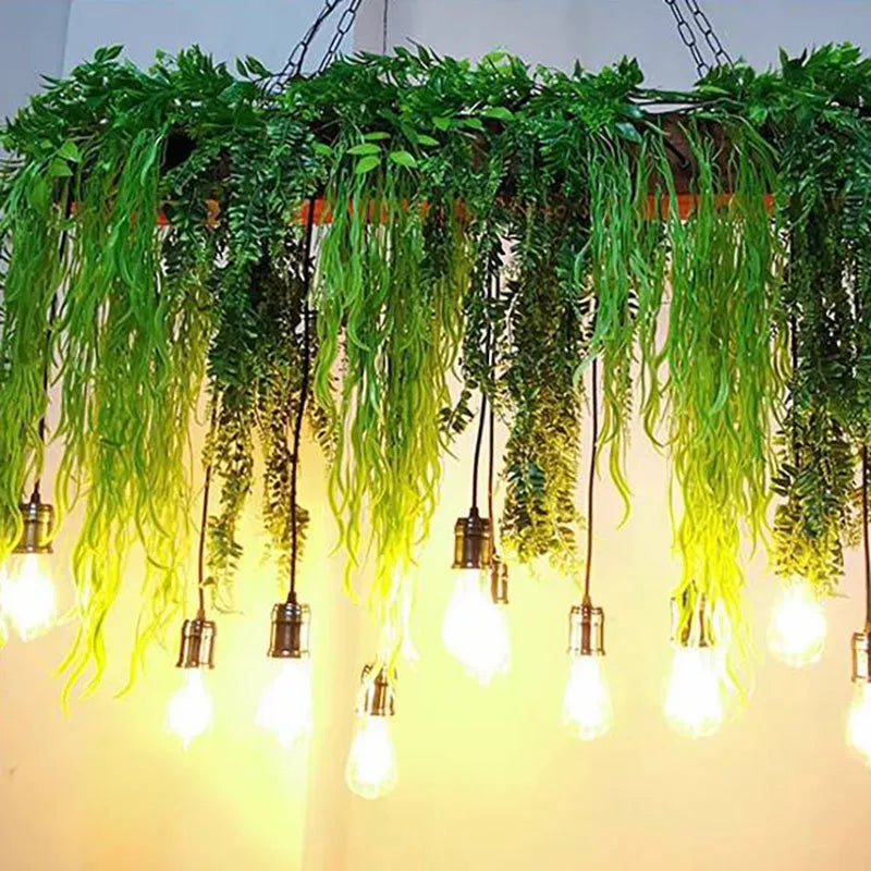 Ritta Natural Decorative Rectangular Plant Metal Pendant Light Green - Lamp Copper
