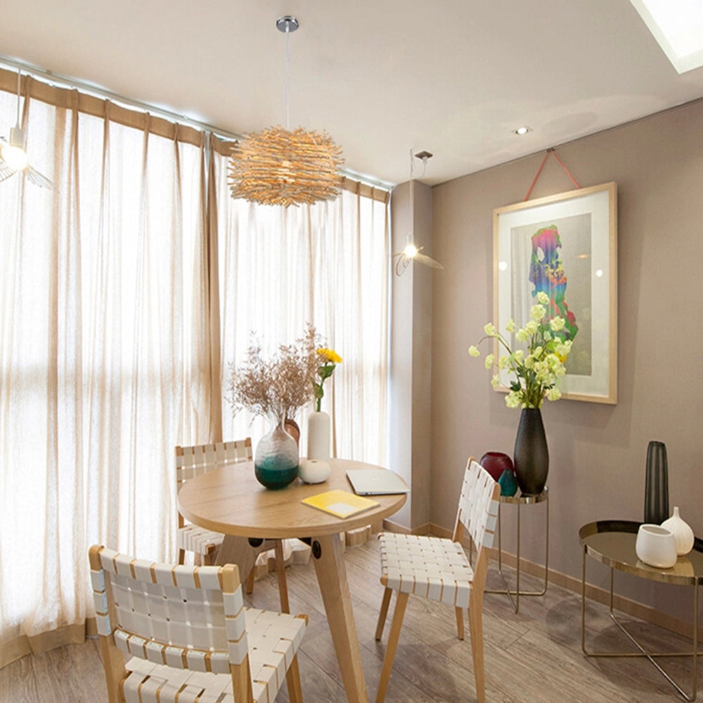 Muto Wooden Bird Nest Rattan Pendant Light, Brown/Wood - Lamp Copper