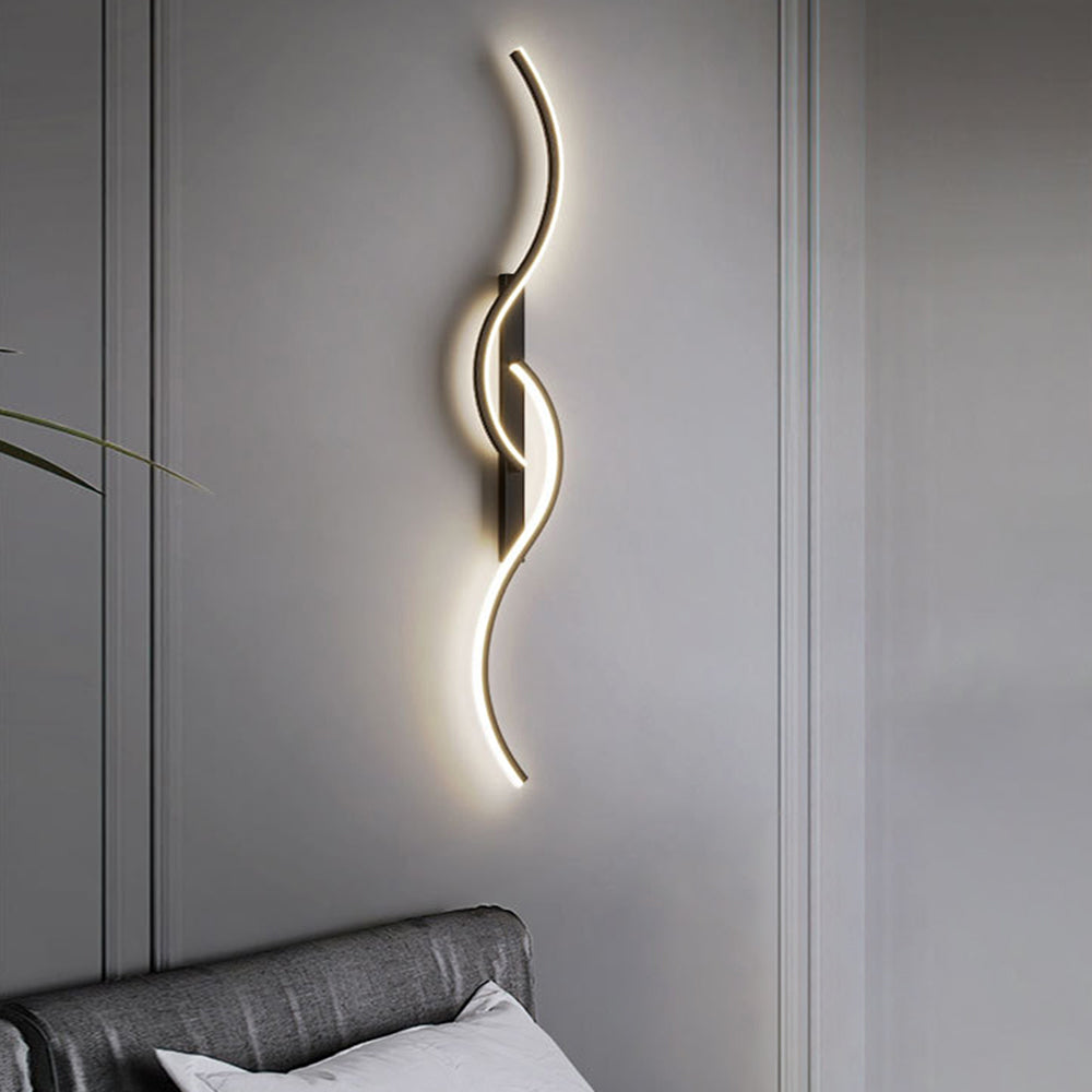 Lumor Modern Linear Wave Bedroom Wall Lamp, Black/Gold - Lamp Copper