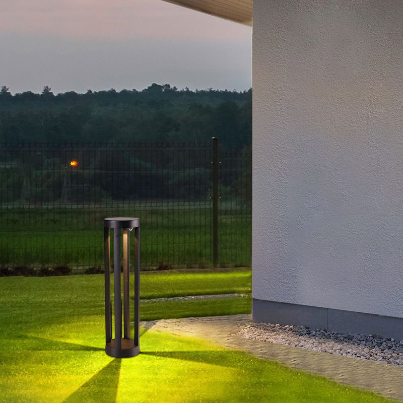 Ray Minimalist Cylindrical Hollow Solar Outdoor Path Light, Black - Lamp Copper