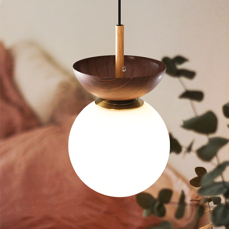 Valentina Nordic Japanese Glob LED Ceiling/Pendant Light Metal Glass Bedroom, Burlywood - Lamp Copper