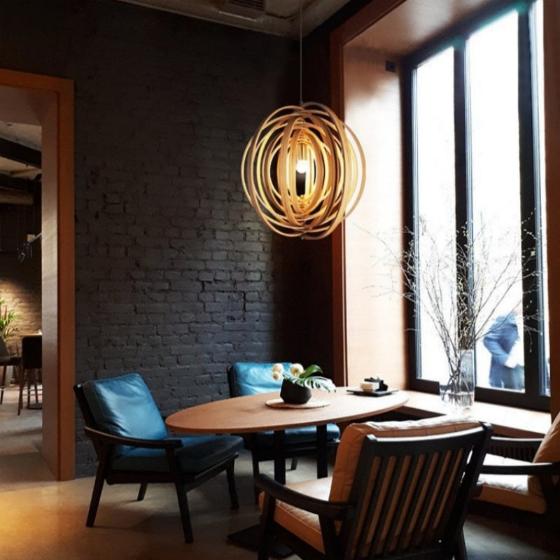 Muto Japanese LED Pendant Light Black/Gold Wood Bedroom/Bar - Lamp Copper