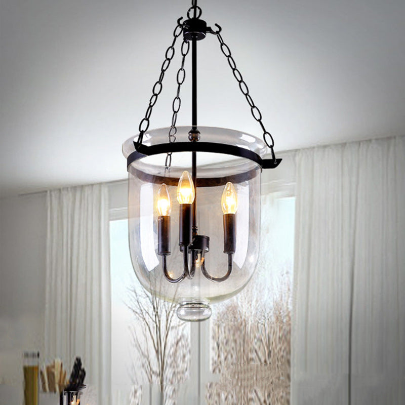 Silva Pendant Light Glass Black Industrial LED Living Room - Lamp Copper