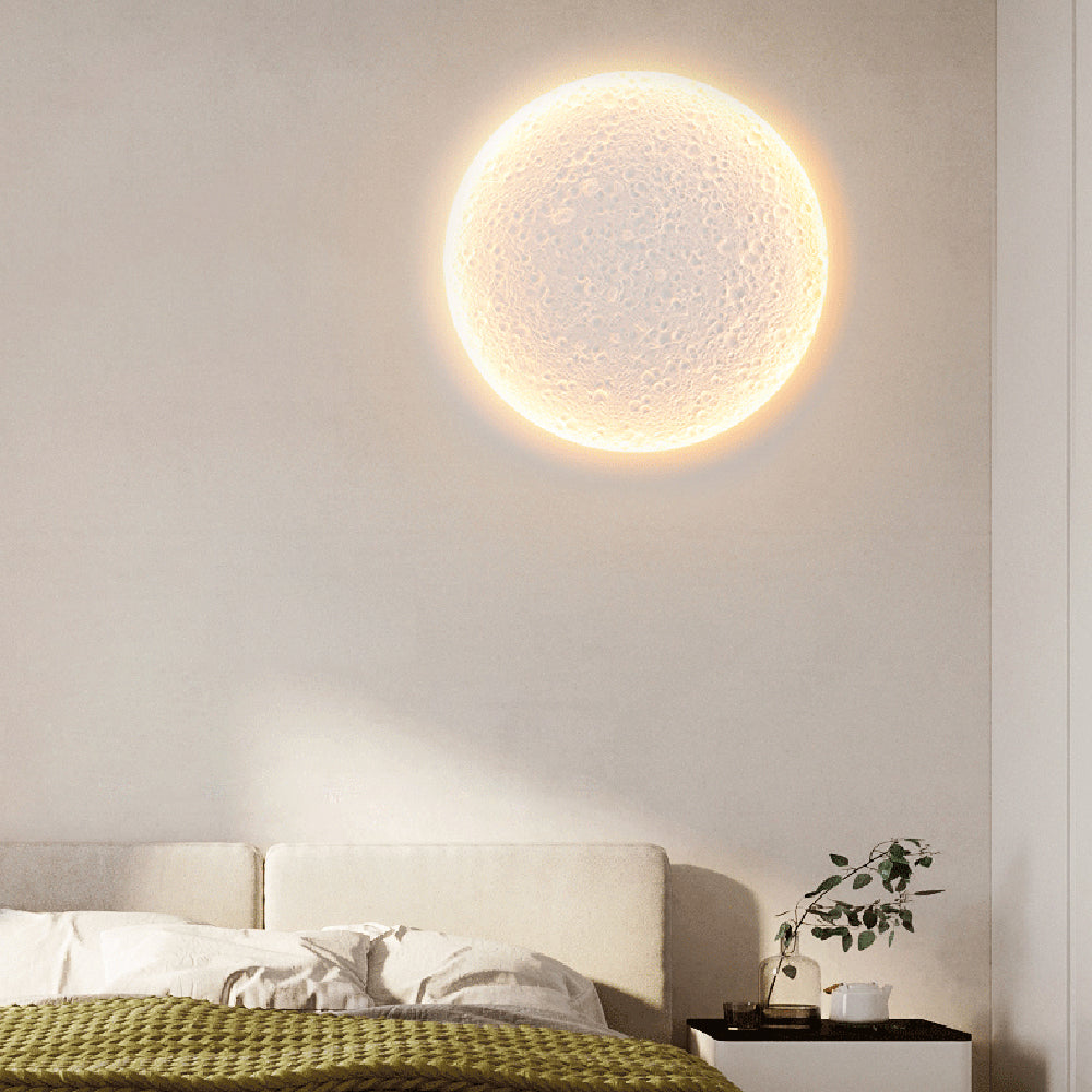 Aria Decorative Moon Metal/Gypsum Wall Lamp, White - Lamp Copper