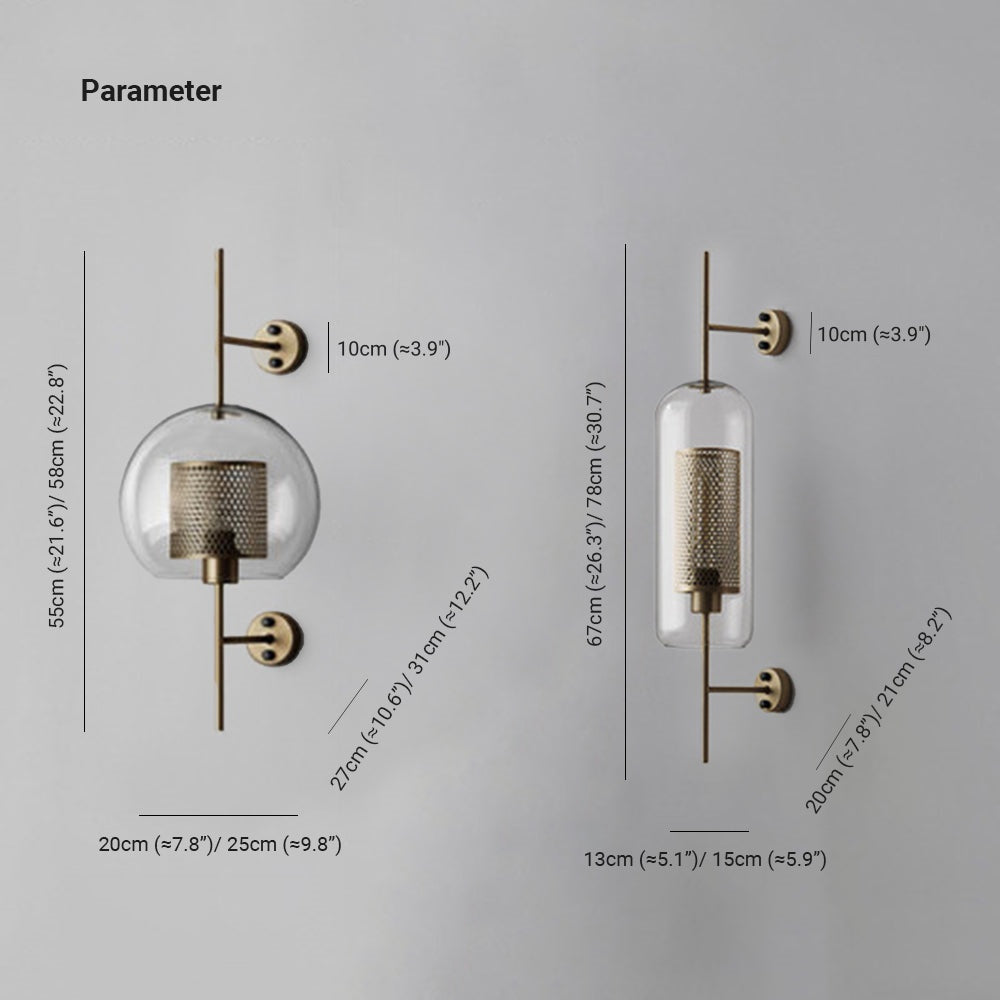 Kiri Industrial Classy Global Clear Glass Wall Lamp - Lamp Copper