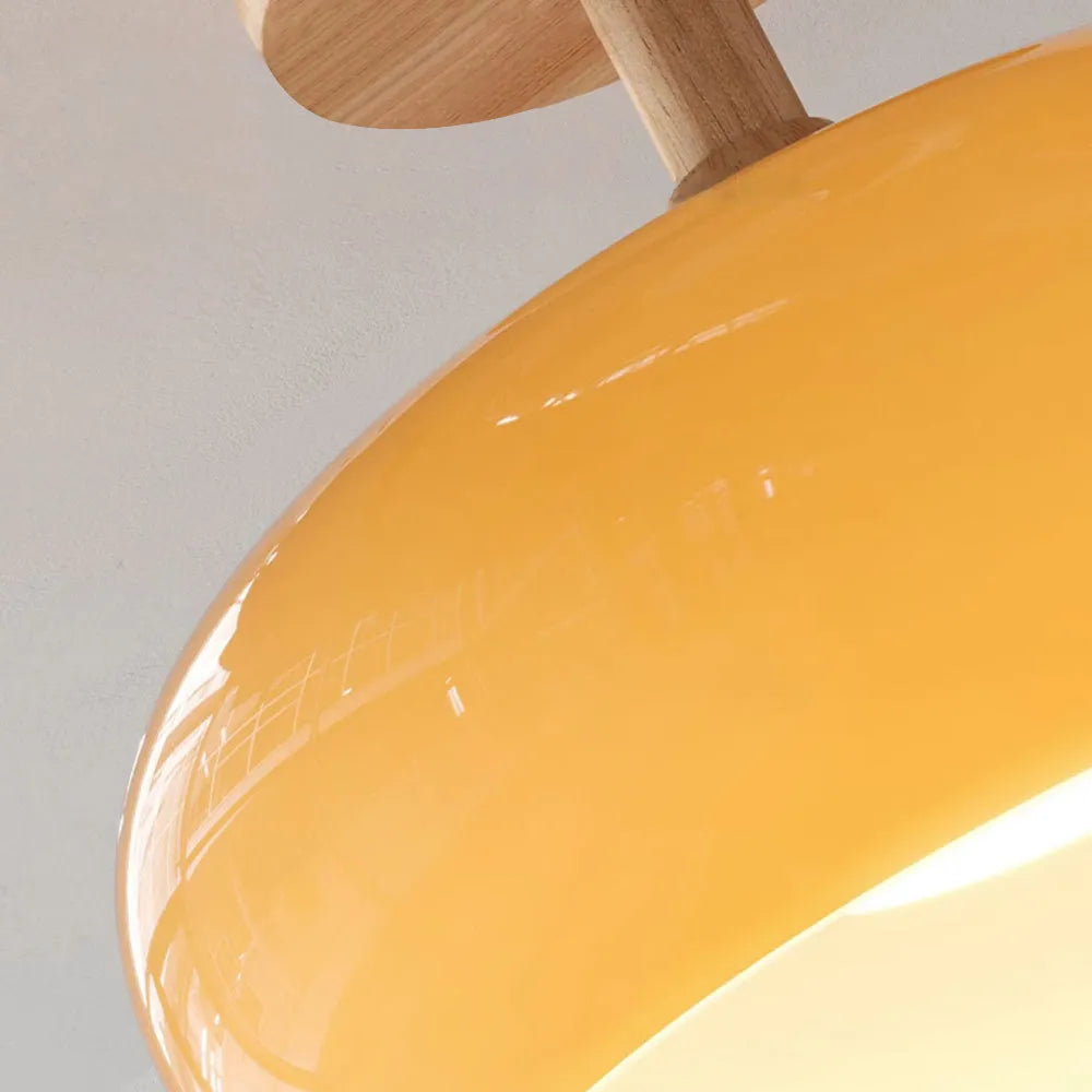 Valentina Flush Mount Ceiling Light Cup Minimalist Wood/Glass White/Orange - Lamp Copper