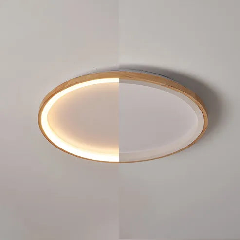 Muto Wood Inner Halo Flush Mount Ceiling Light - Lamp Copper