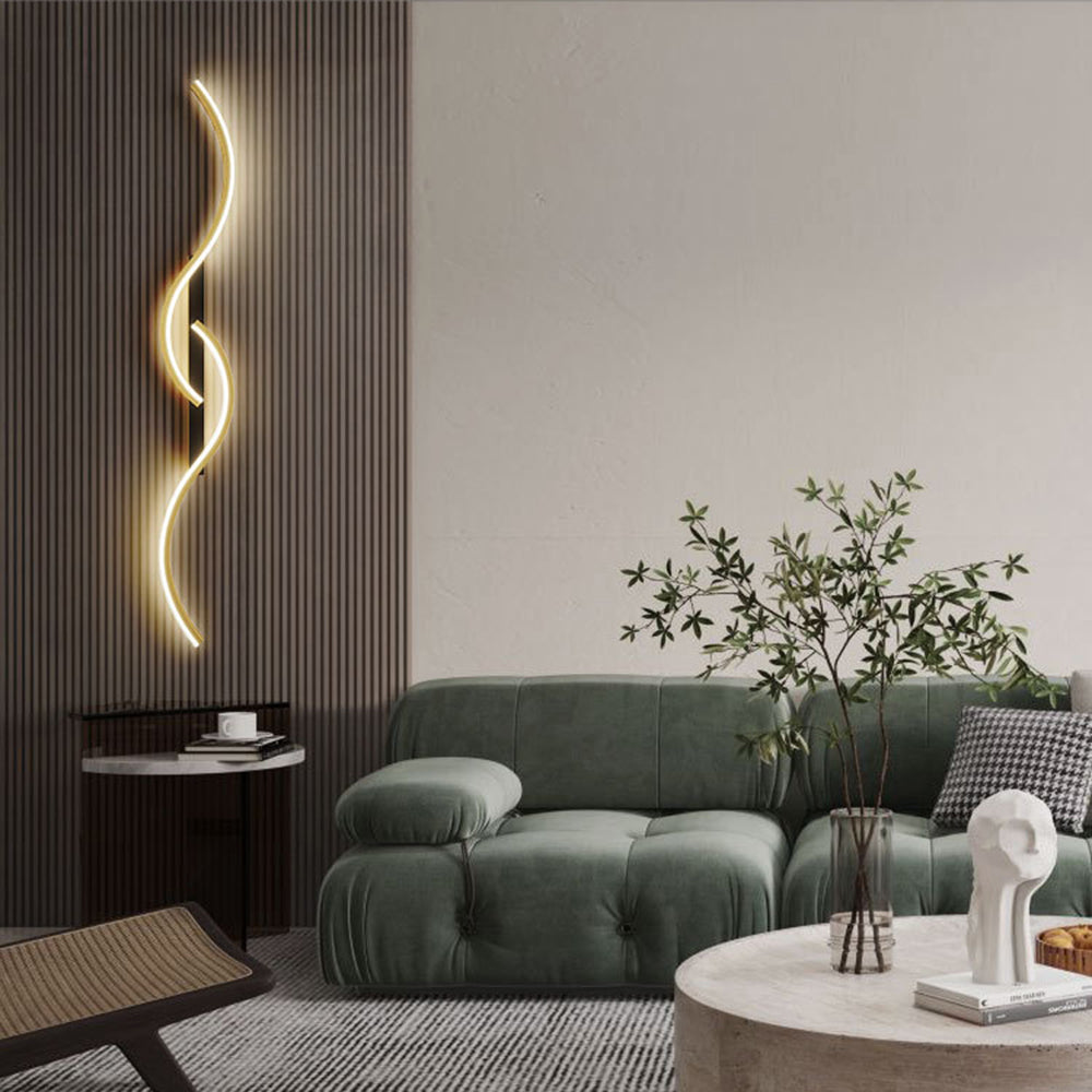 Lumor Modern Linear Wave Bedroom Wall Lamp, Black/Gold - Lamp Copper