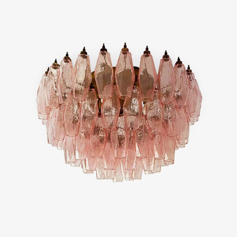 Aurora Ceiling Lamp Pink Rhombus Glass Layered Vintage Elegance - Lamp Copper