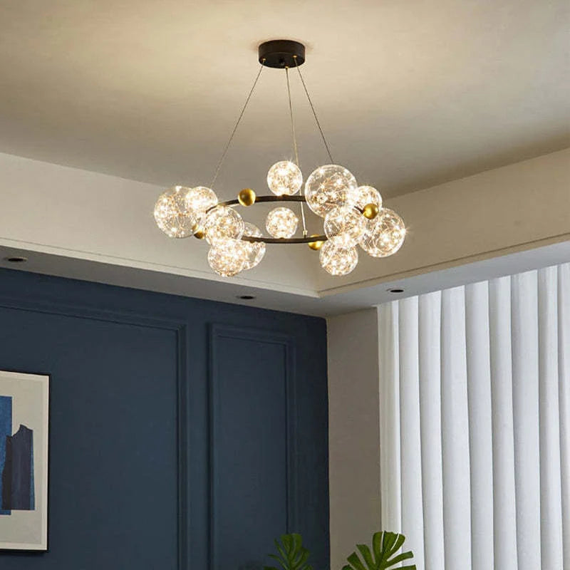 Valentina Art Deco Luminous Sphere Cluster Glass Pendant Light - Lamp Copper