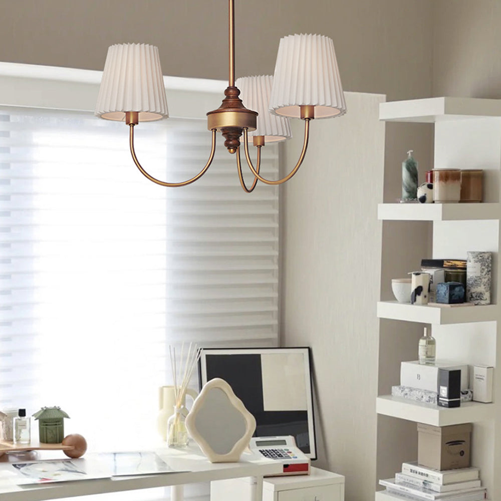 Silva Modern Retro Fabric Chandelier, White/Green - Lamp Copper