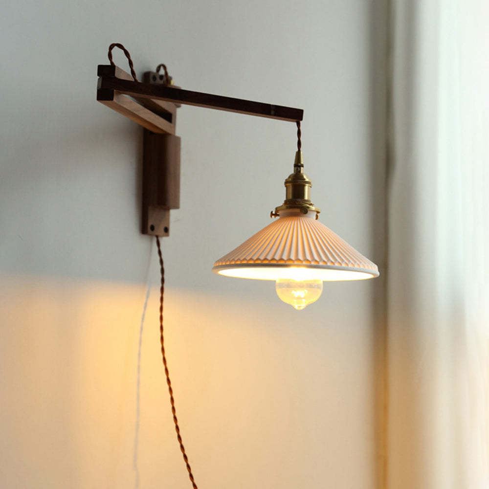 Muto Vintage Dome Ceramic/Wood Wall Lamp, Walnut/Wood/Clear - Lamp Copper