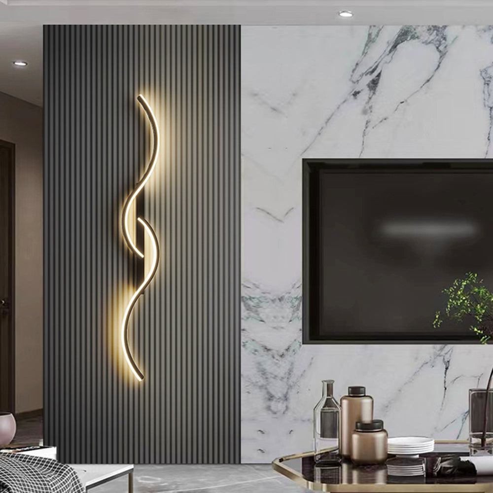 Lumor Modern Linear Wave Bedroom Wall Lamp, Black/Gold - Lamp Copper